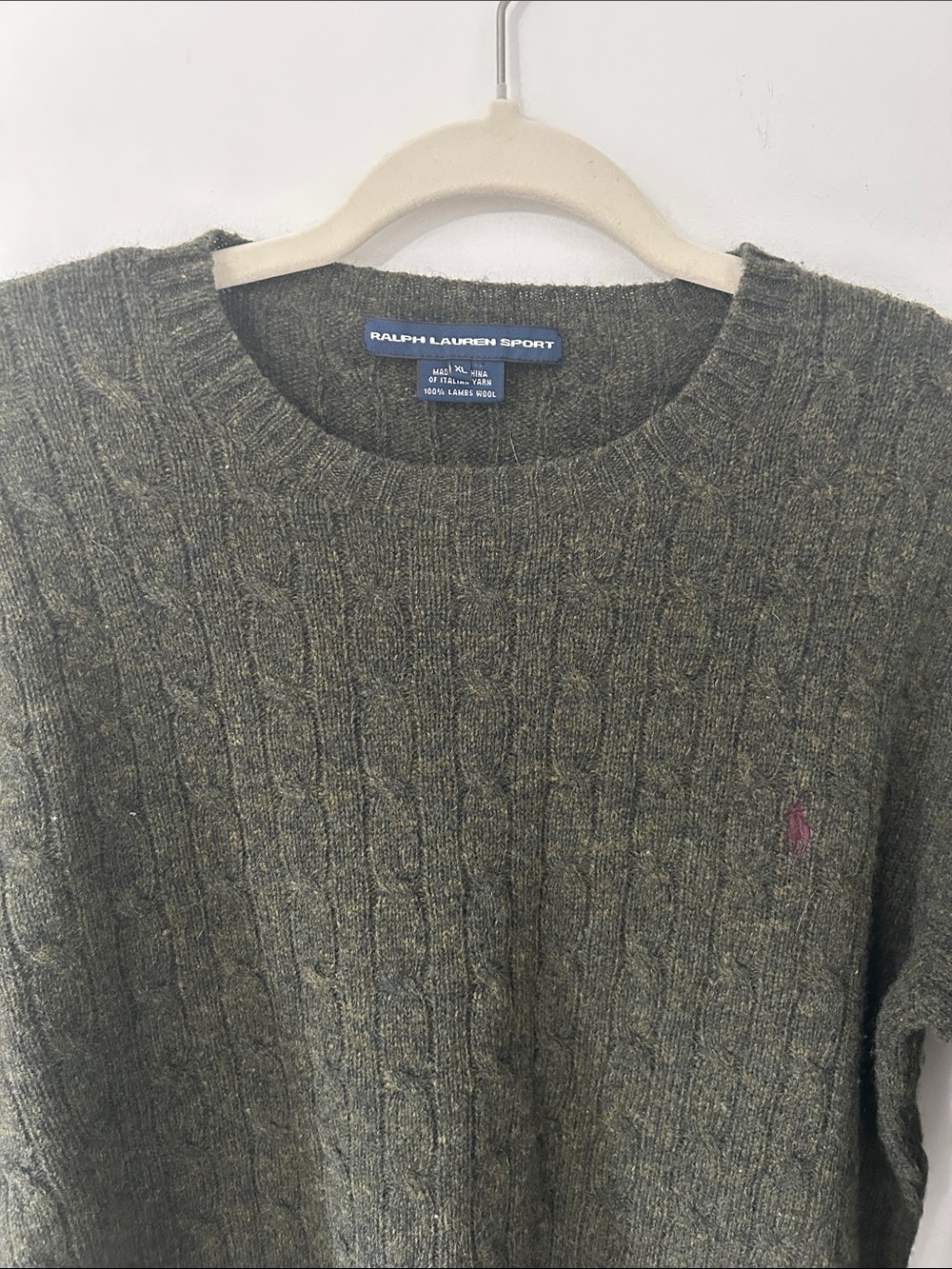 Ralph Lauren Sport Cable Knit Sweater Olive Lambswool Crewneck Preppy Old Money - Picture 9 of 16